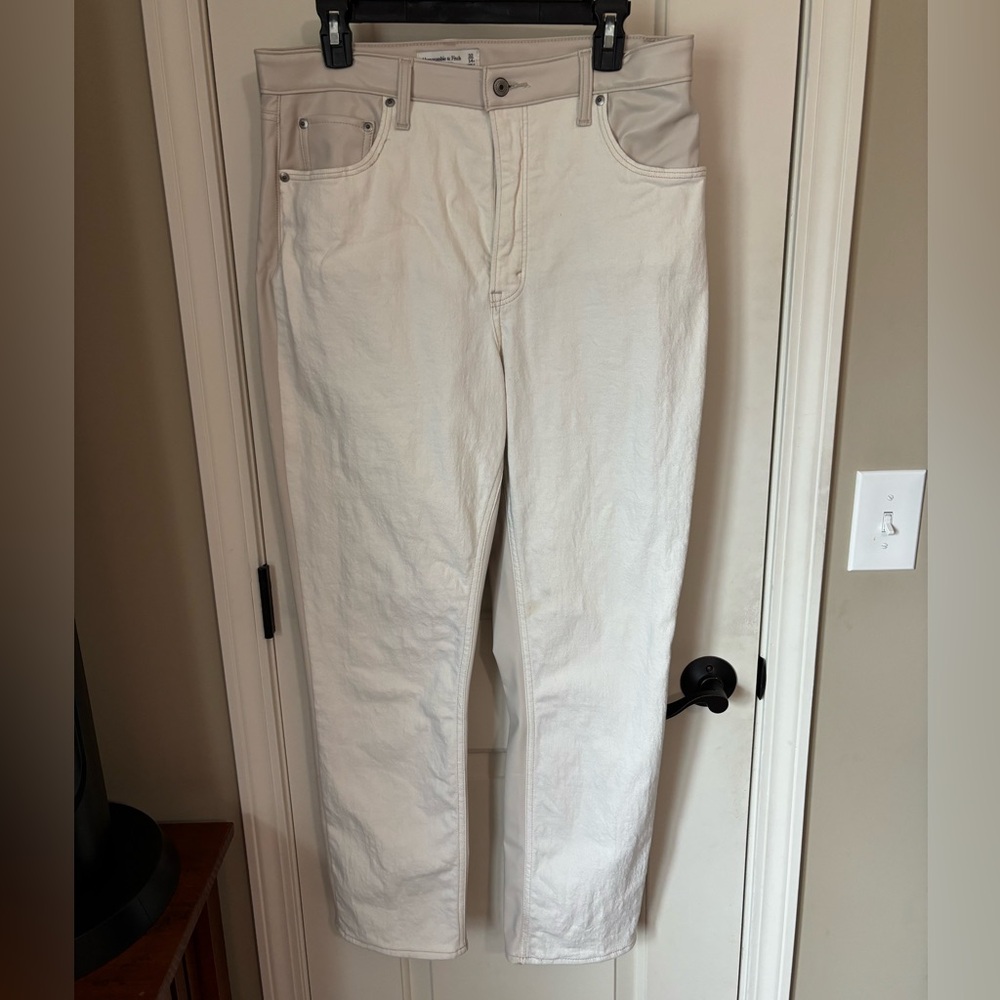 Abercrombie 90’s straight leg ultra high rise Jean/leather pant
